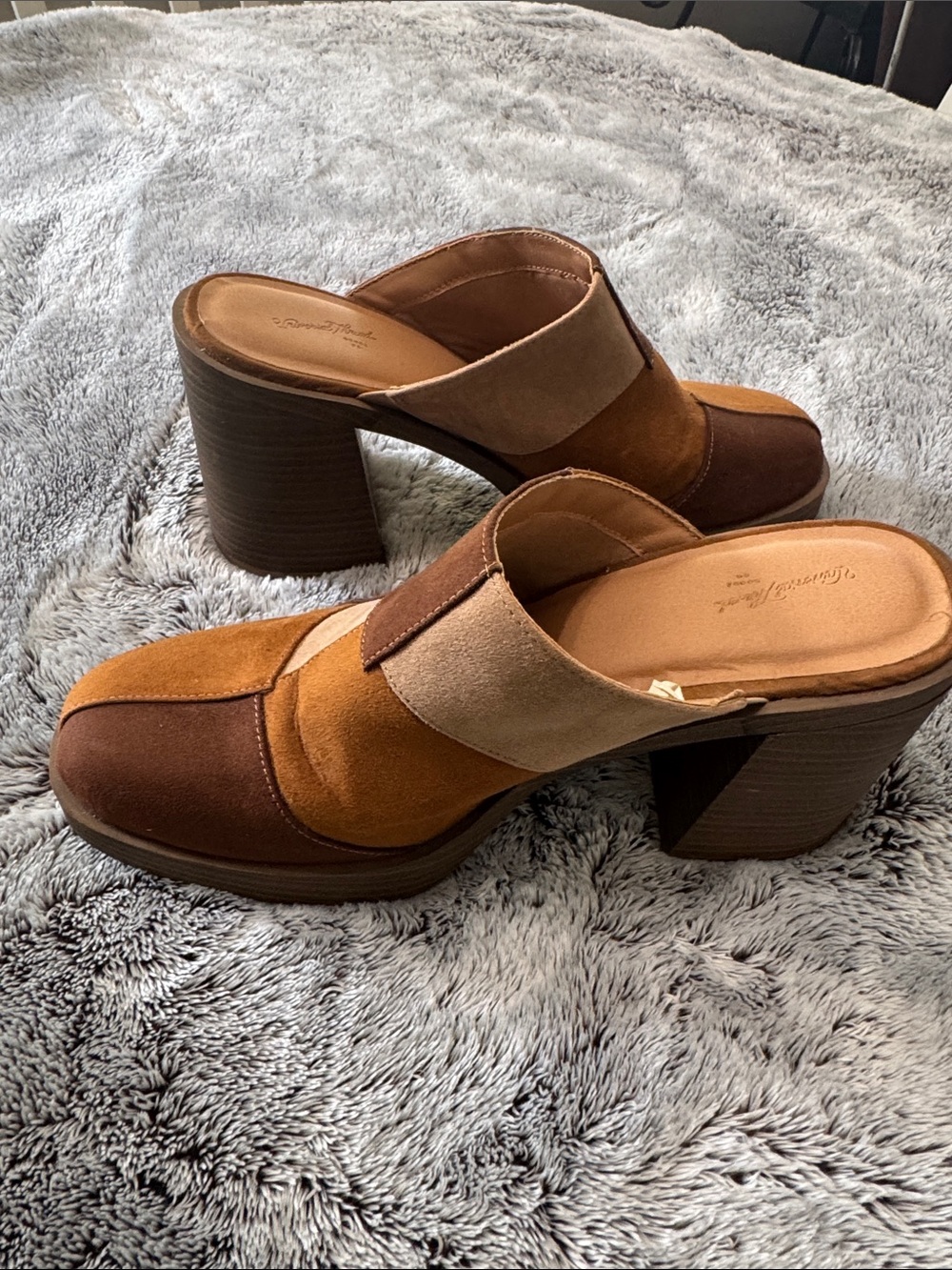 Universal Thread Tess Platform Mule Heels Patchwork Brown Women’s 10 Slip On - Picture 8 of 13